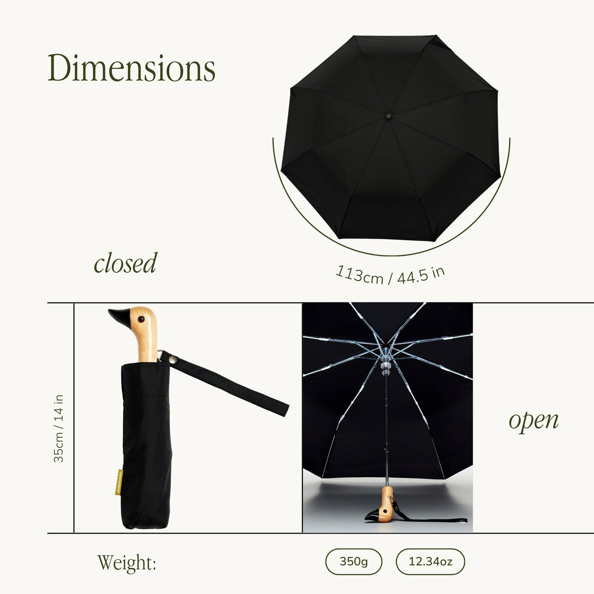 Classic Black Compact Eco Friendly Duckhead Umbrella