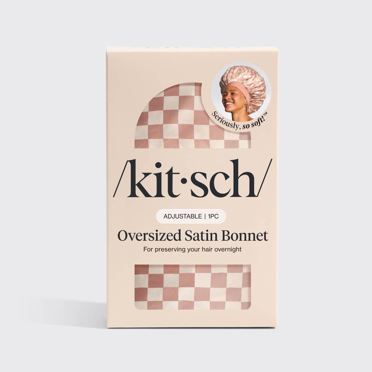 Oversized Satin Bonnet - Terracotta Checker