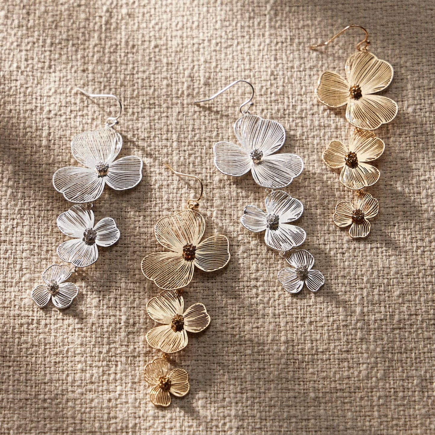 Delicate Laser Cut 3D Floral Filigree Drop Earrings: Gold / One / 4SE31194