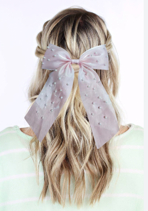 New TikTok Long Chiffon Pearl Hair Bows for Spring 3 Colors