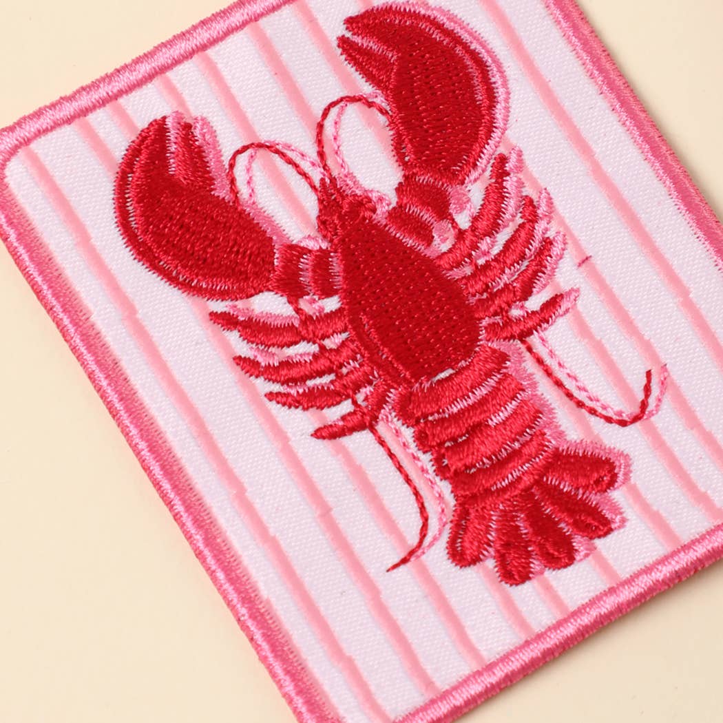 Pink Lobster Embroidered Heat Press Style Patch: PINK / ONE SIZE