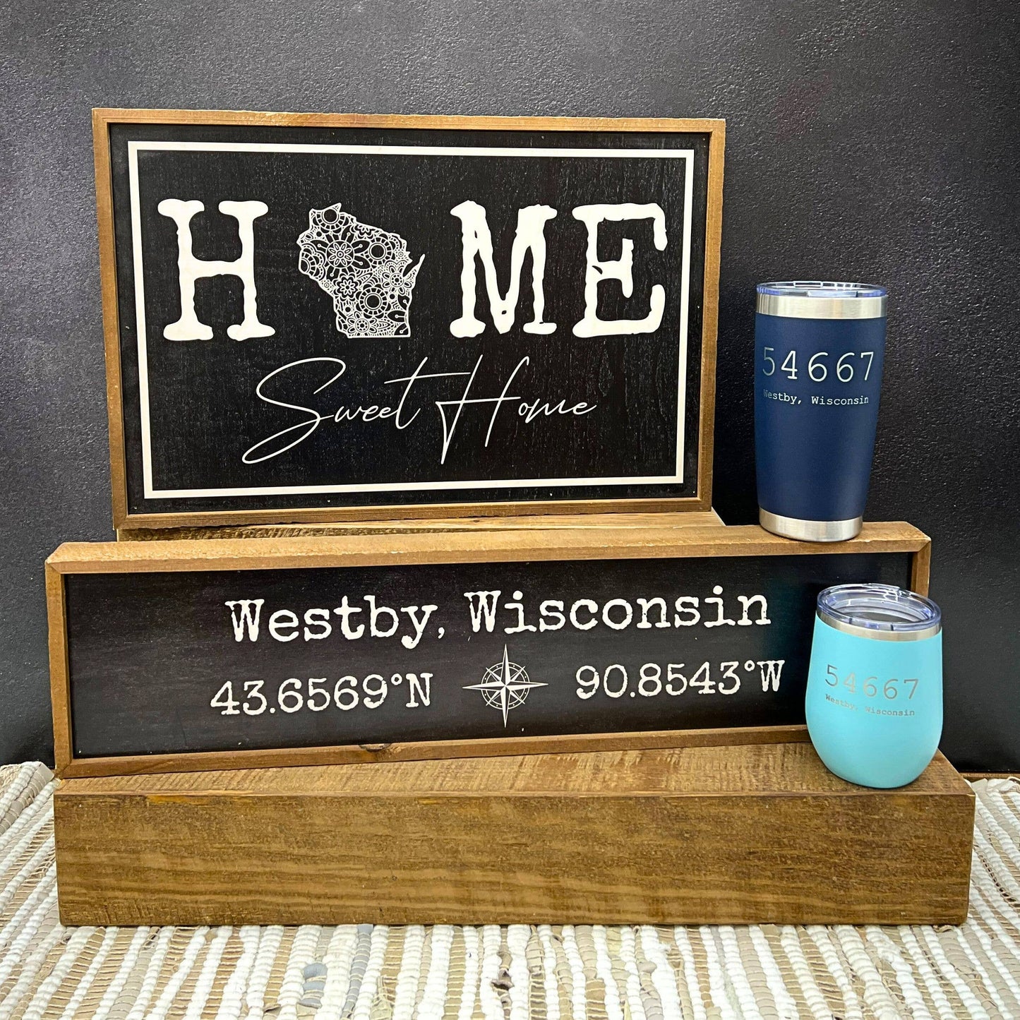 24x6 Custom Coordinate Name Drop Sign With Compass