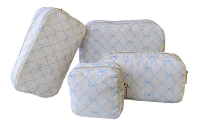 Baby Blue Nylon Bow Makeup Bag: Large