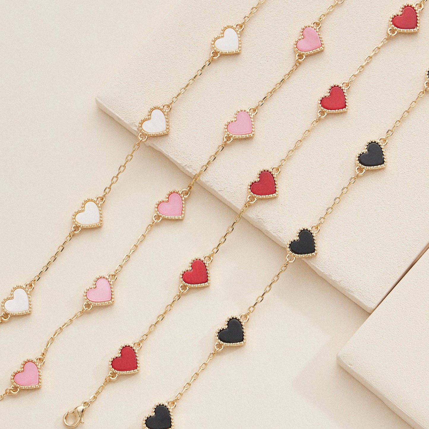 Elegant Gold Heart Charm Bracelets in Vibrant Enamel Colors: RED / One / 4SB21020