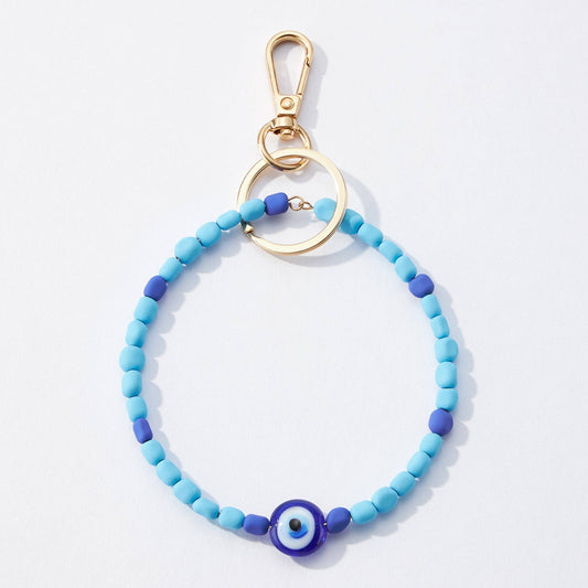Evil Eye Silicone Coated Wristlet Keychains: BLU