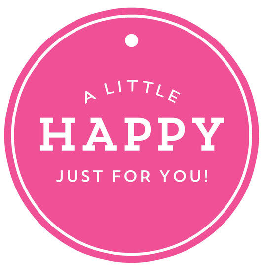 In Stock 3" Round Pink  "HAPPY" Die Cut Gift Tag