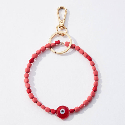Evil Eye Silicone Coated Wristlet Keychains: PINK