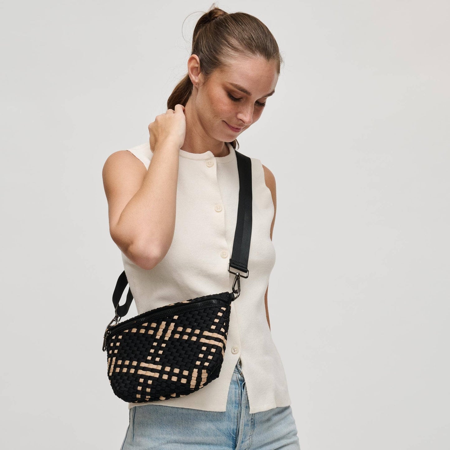 Ethereal - Woven Neoprene Crossbody: Black Nude