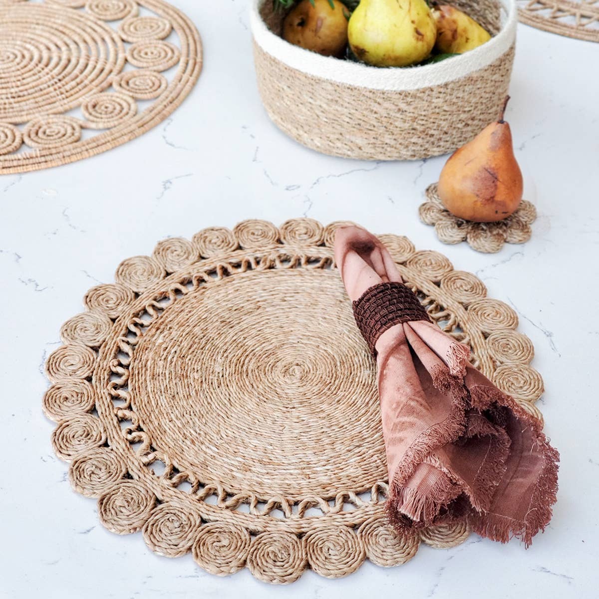 Handwoven Jute Flower Placemat-Set of 2