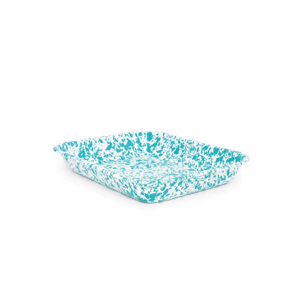 Splatter Enamelware Large Open Roaster: Turquoise Splatter