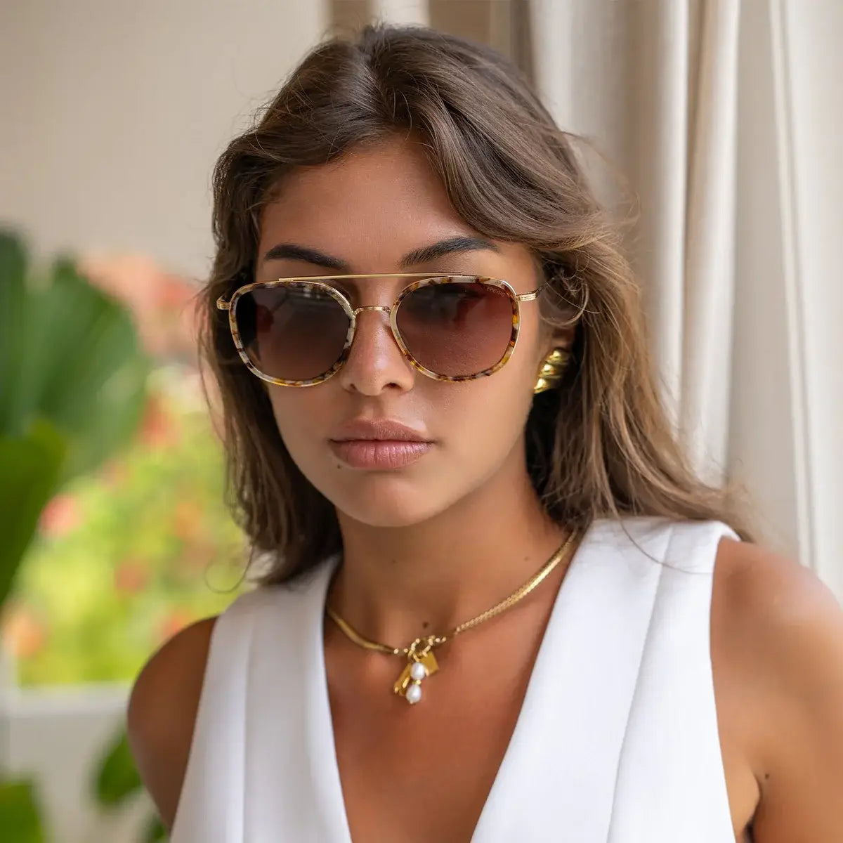 Weston Acetate Round Unisex Sunglasses : Brown Pearl