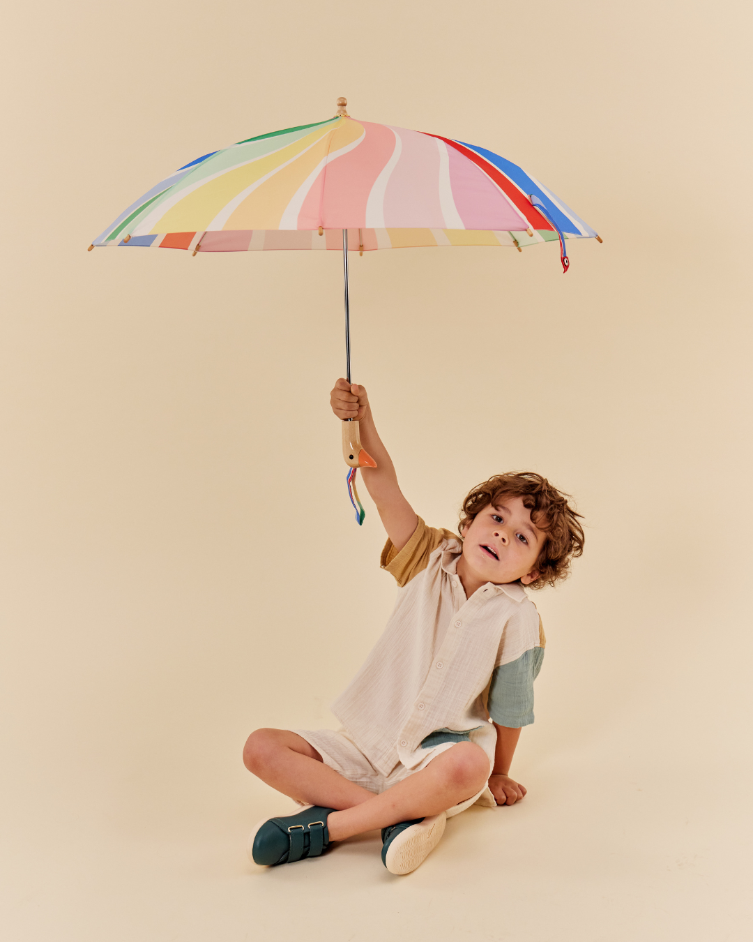 New! Limited Meri Meri Rainbow Stripes Kids Duck Umbrella: Pink