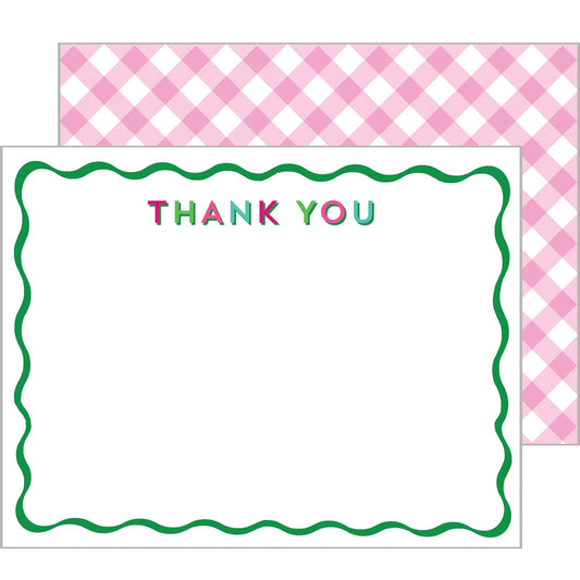 In Stock Flat Notecard | Green Scallop "Thank You"