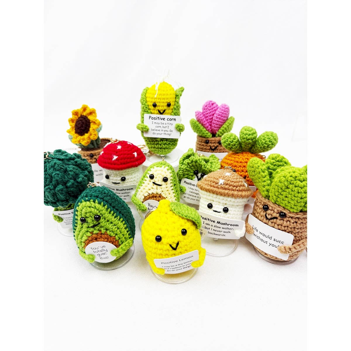 Positive Vegi and Plant Crochet Keychain : ASSORTED COLOR / ONE(12)