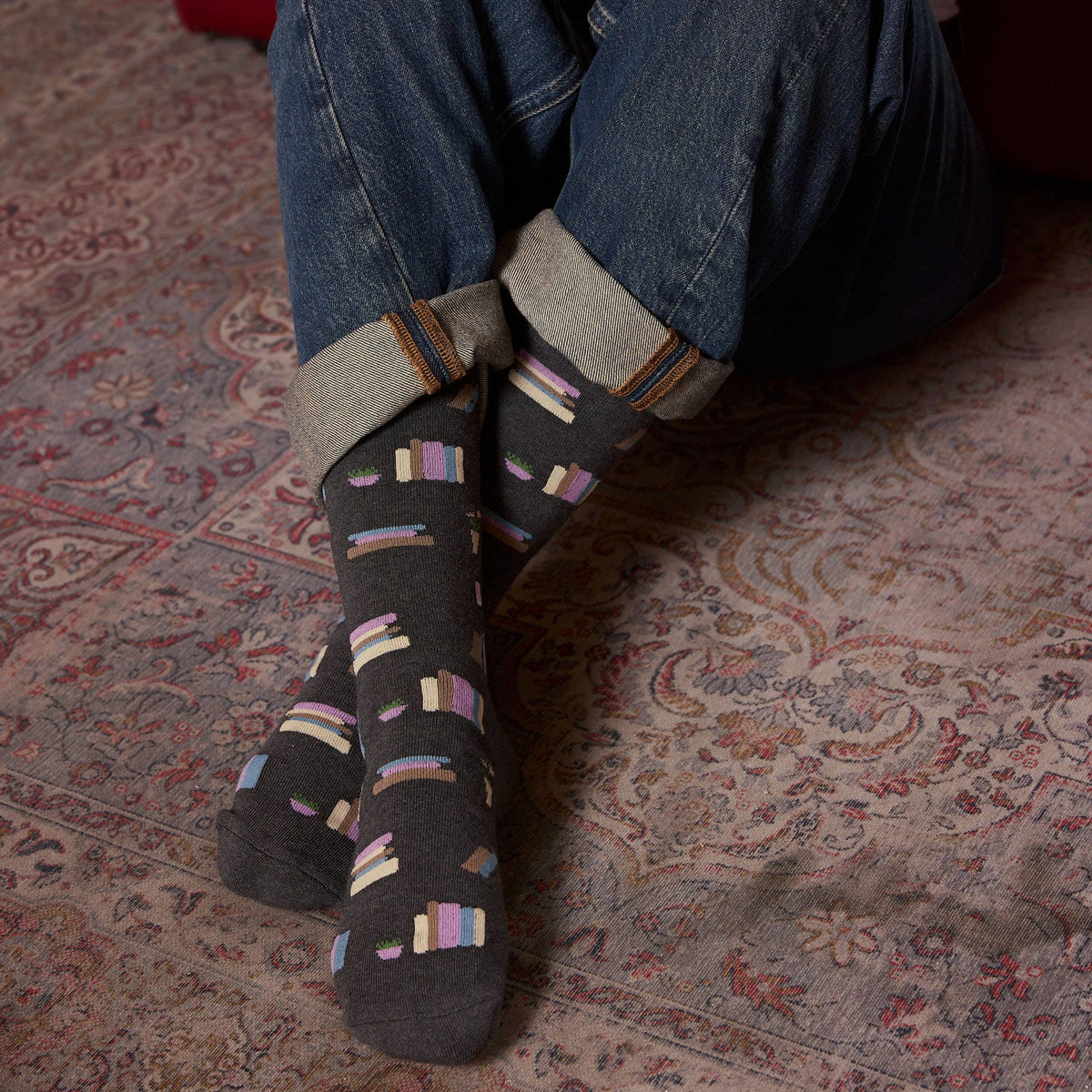 Socks that Give Books | Gray Bookshelves - Gifts for Readers: Medium