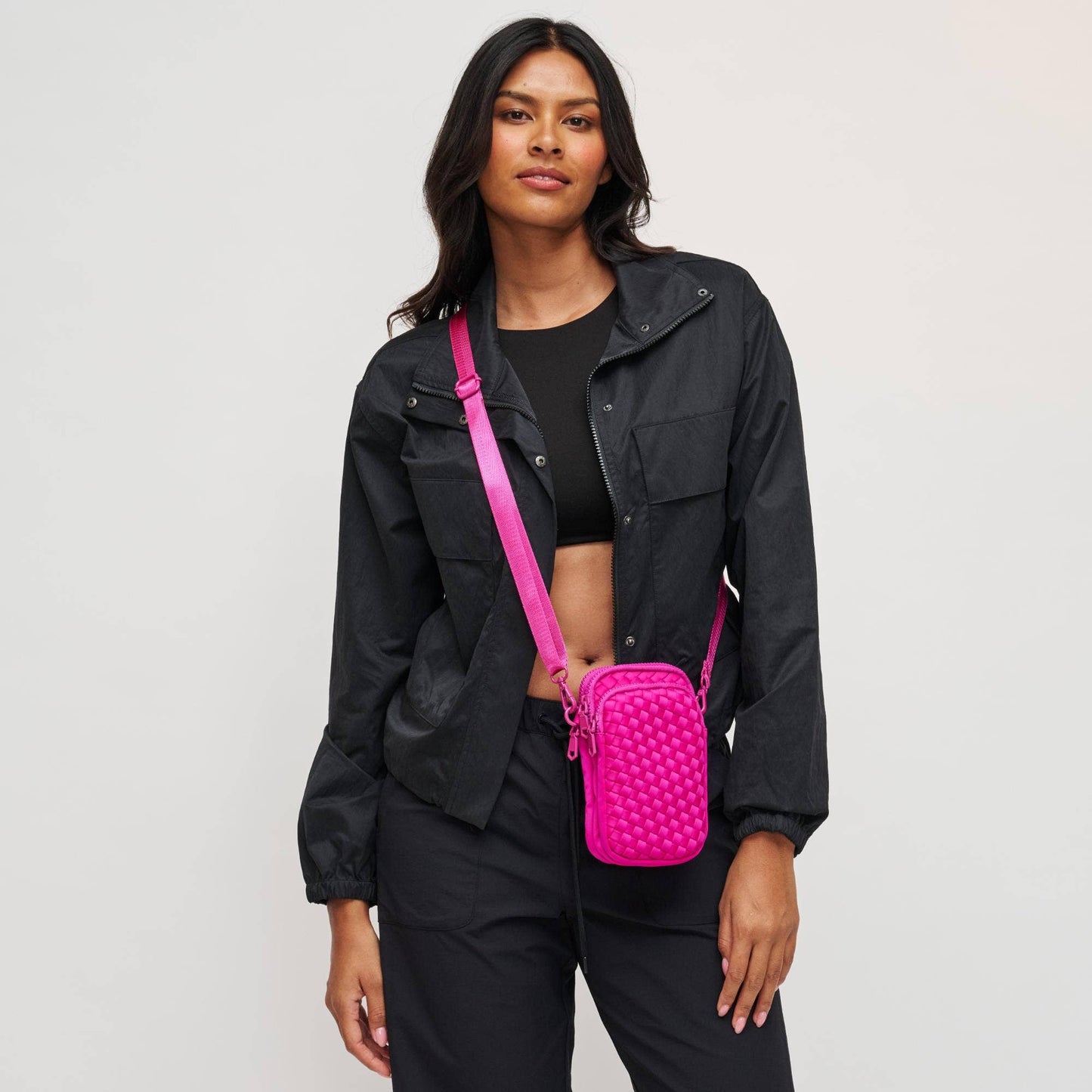 Divide & Conquer Woven Neoprene Crossbody: Fuchsia