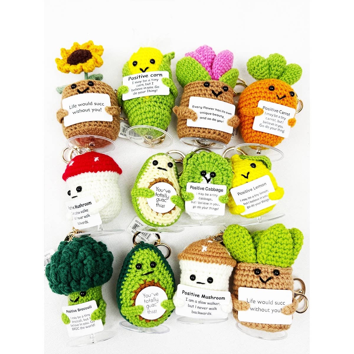 Positive Vegi and Plant Crochet Keychain : ASSORTED COLOR / ONE(12)