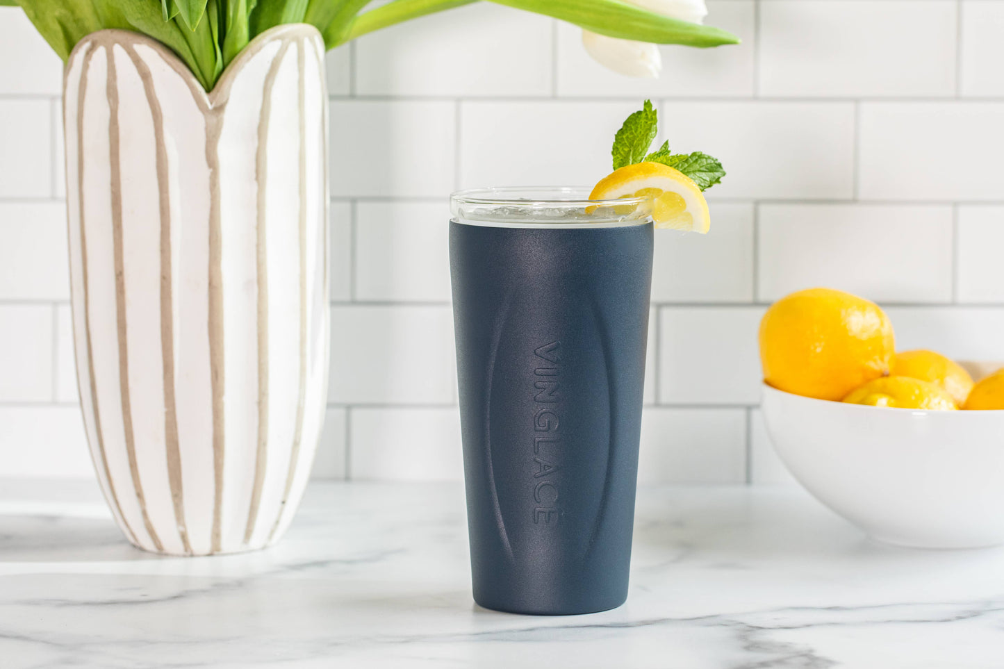Navy Glass Lined Tumbler 14 oz.
