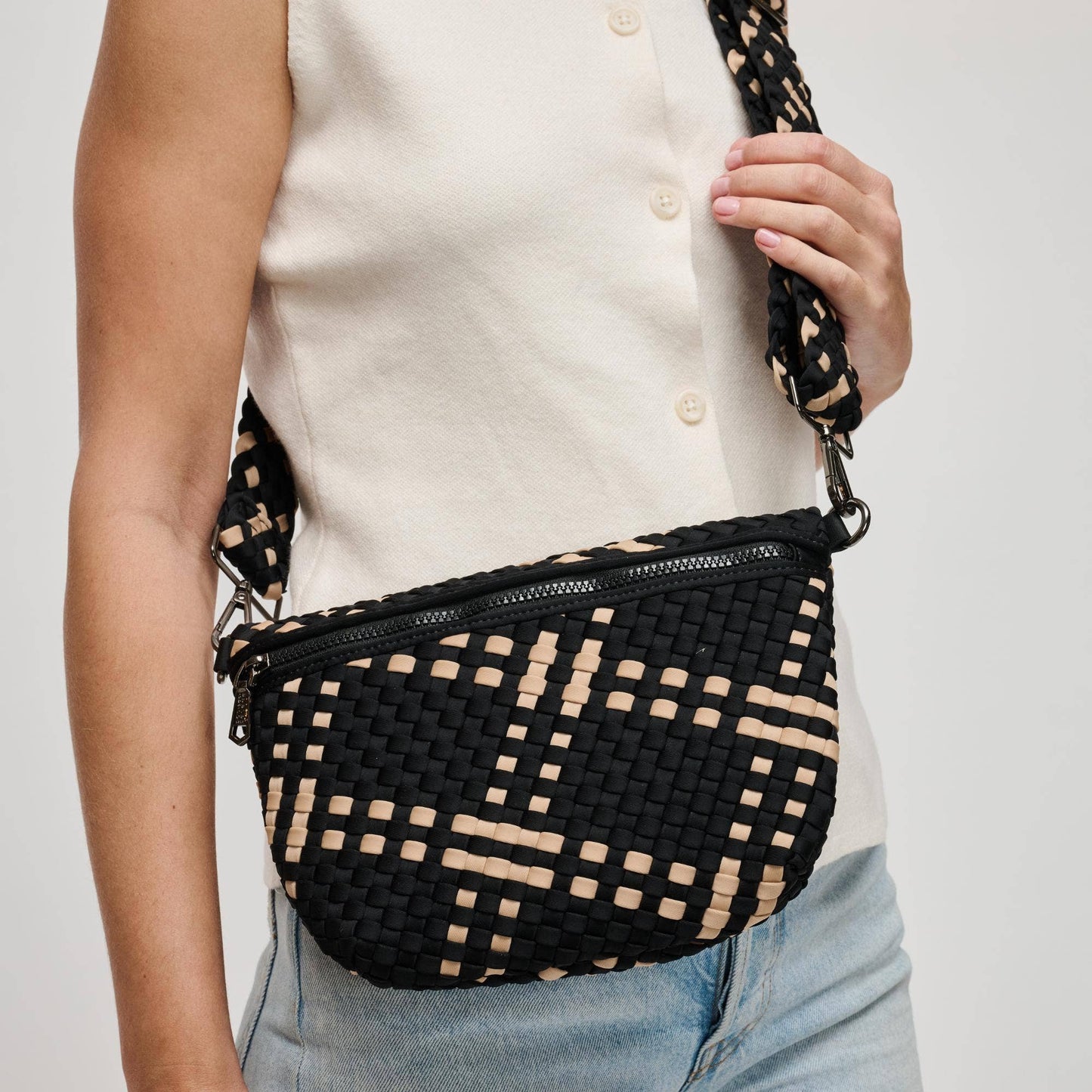 Ethereal - Woven Neoprene Crossbody: Black Nude