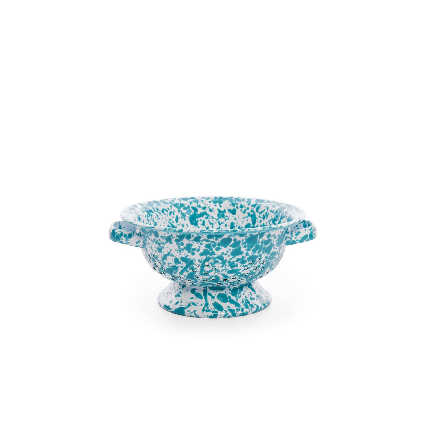 Splatter Enamelware Small Berry Colander: Turquoise Splatter
