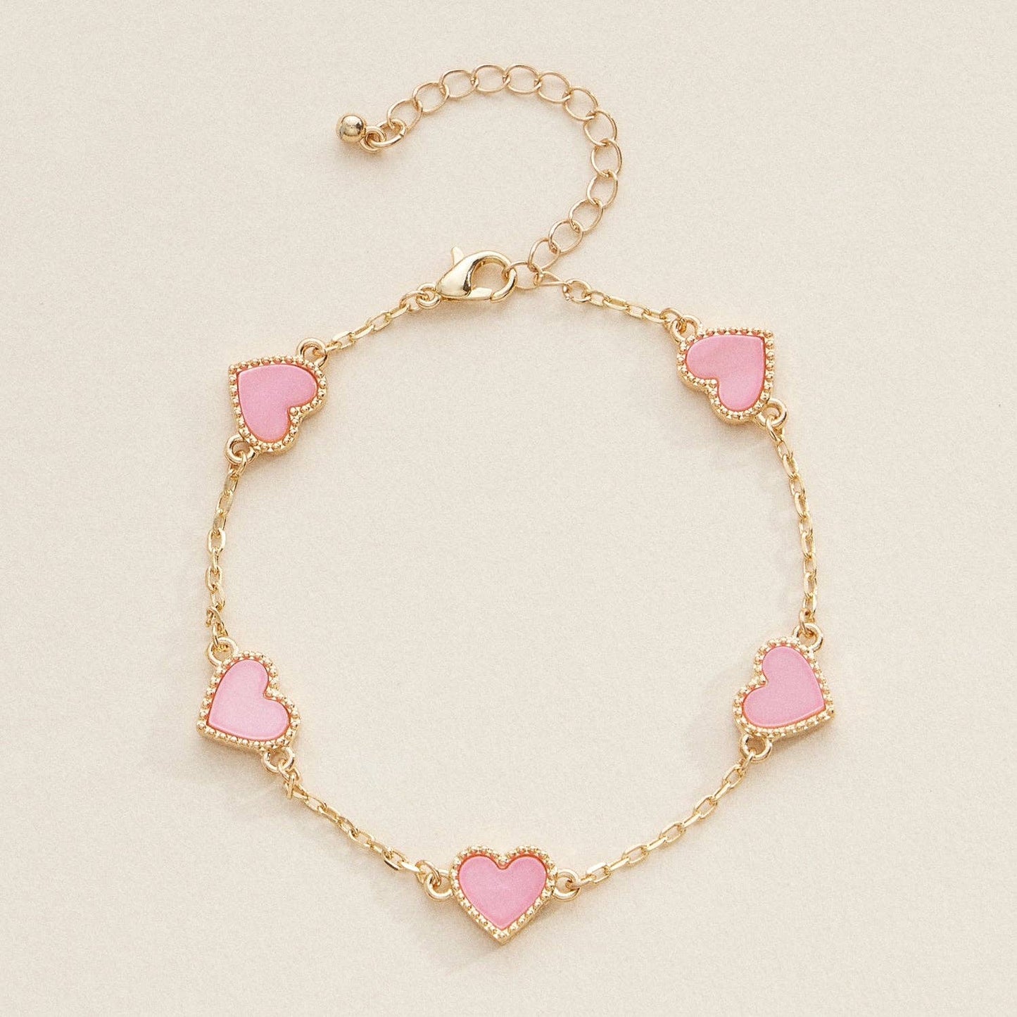 Elegant Gold Heart Charm Bracelets in Vibrant Enamel Colors: WHITE / One / 4SB21020