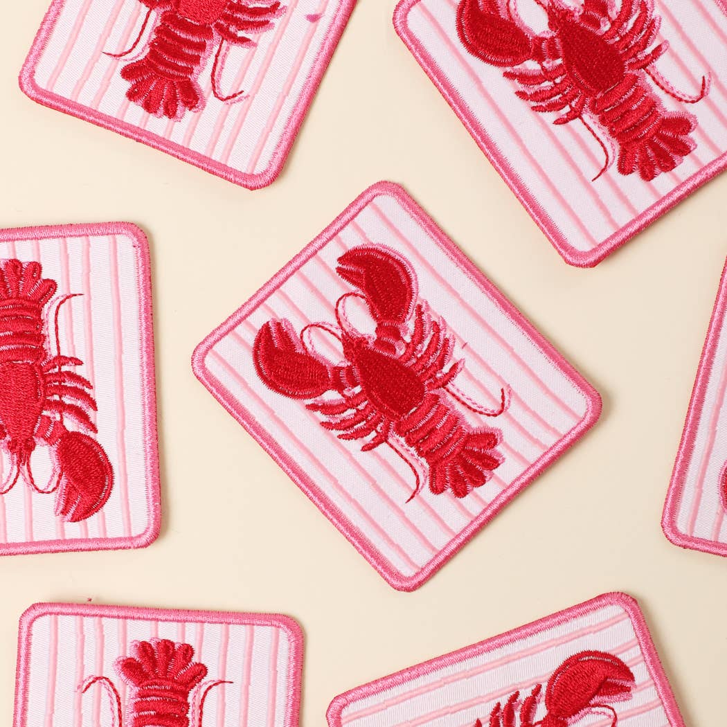 Pink Lobster Embroidered Heat Press Style Patch: PINK / ONE SIZE