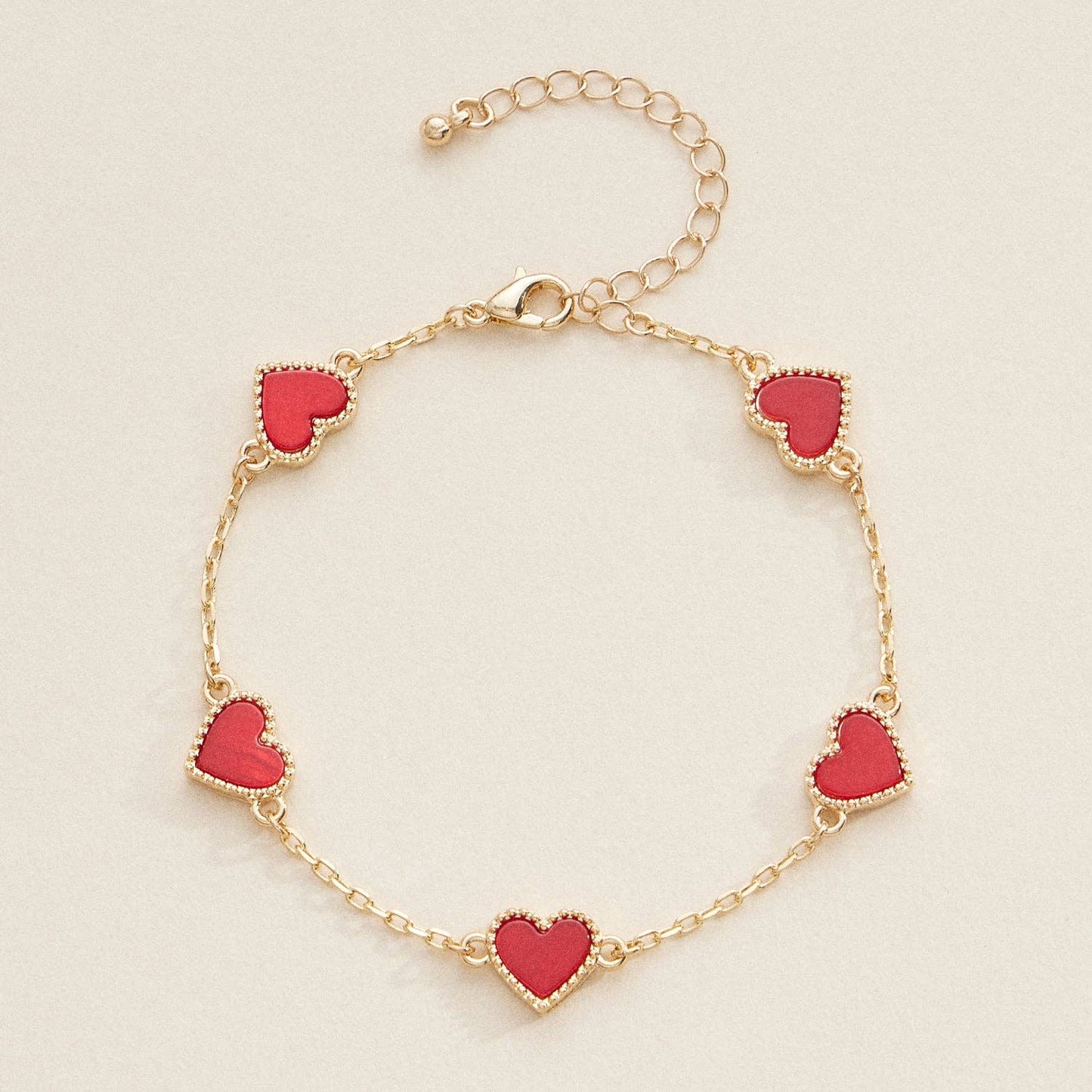 Elegant Gold Heart Charm Bracelets in Vibrant Enamel Colors: RED / One / 4SB21020