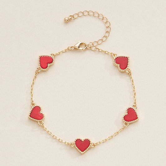 Elegant Gold Heart Charm Bracelets in Vibrant Enamel Colors: RED / One / 4SB21020