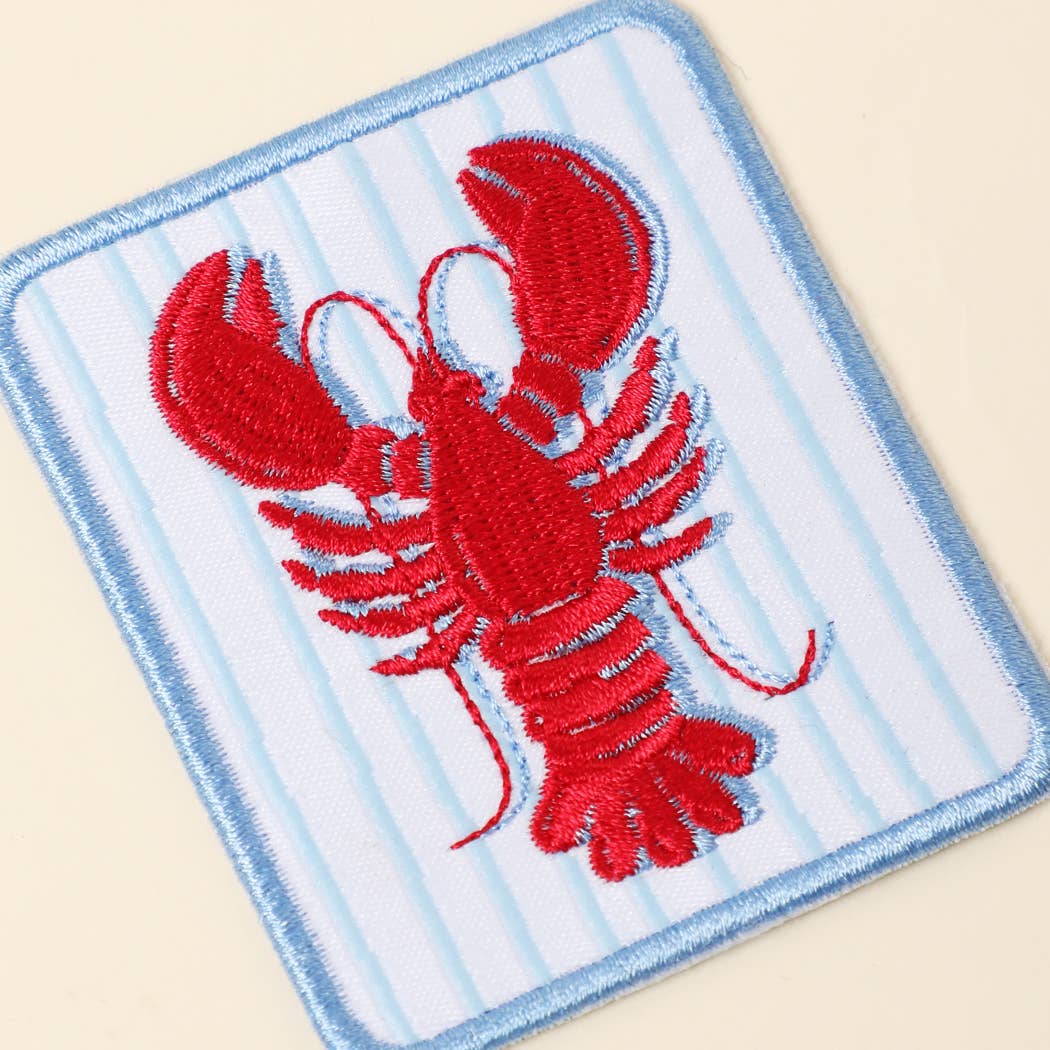 LOBSTER Embroidered Heat Press Style Patch: LT BLUE / ONE SIZE