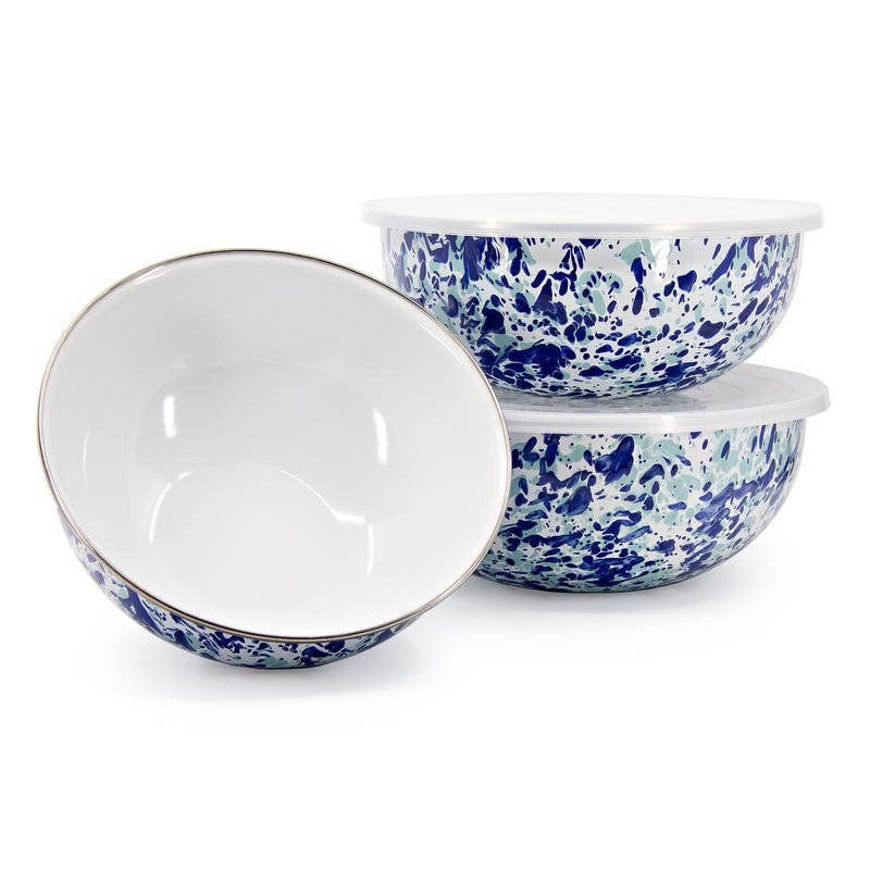 Golden Rabbit Enamelware Swirl Mixing Bowls: Red Swirl