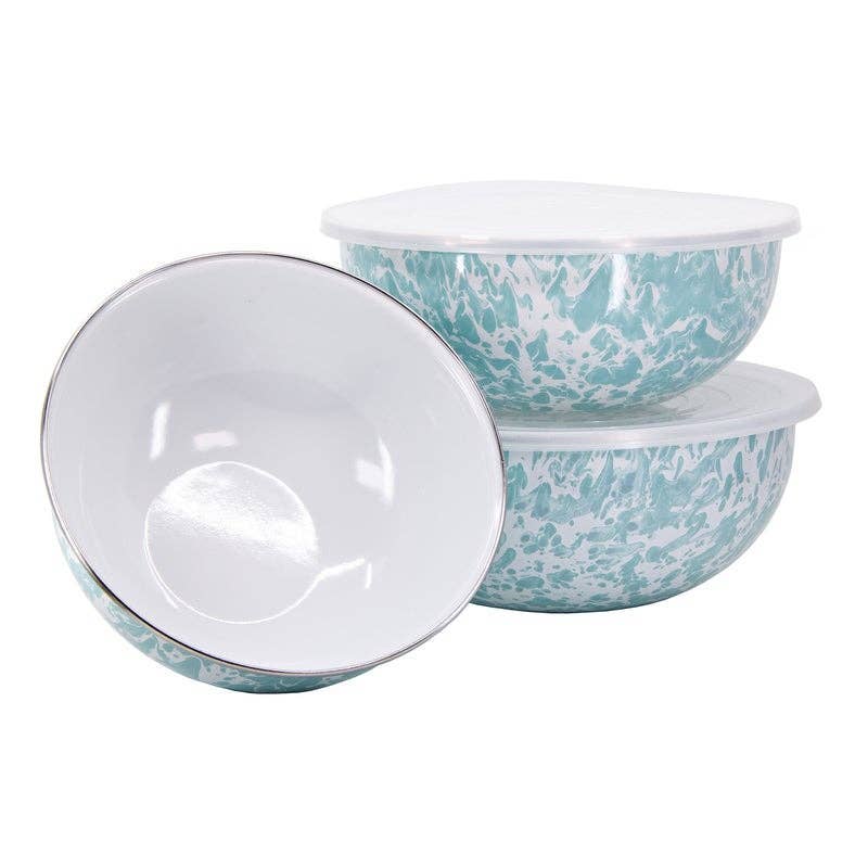 Golden Rabbit Enamelware Swirl Mixing Bowls: Ocean