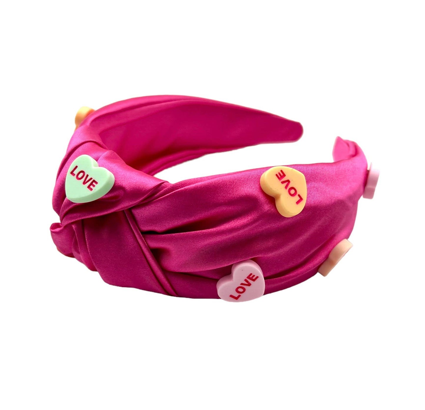 Pink Valentine's Day Satin Knot Conversation Heart Headband