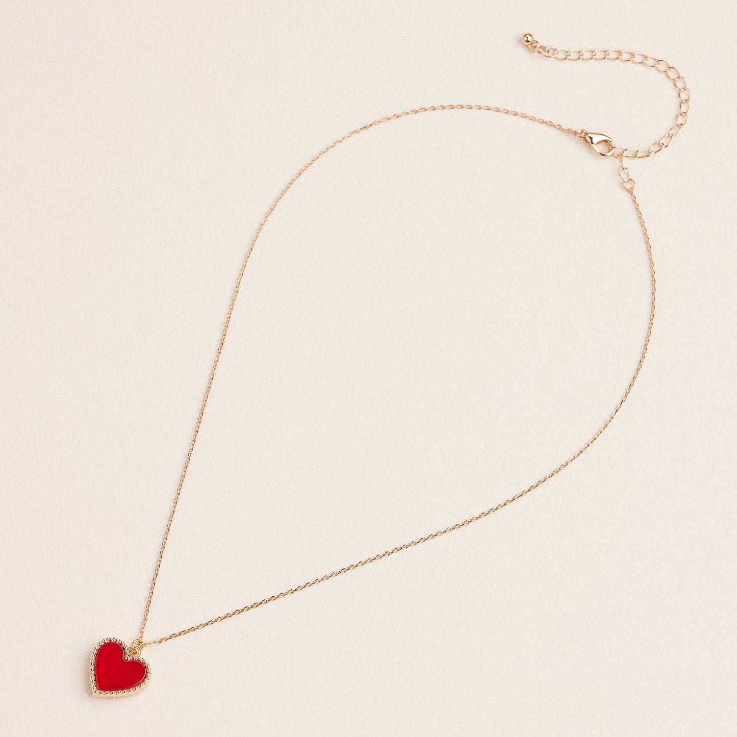 Gold Heart Pendant Necklace with Enamel and Crystal Charm: Red