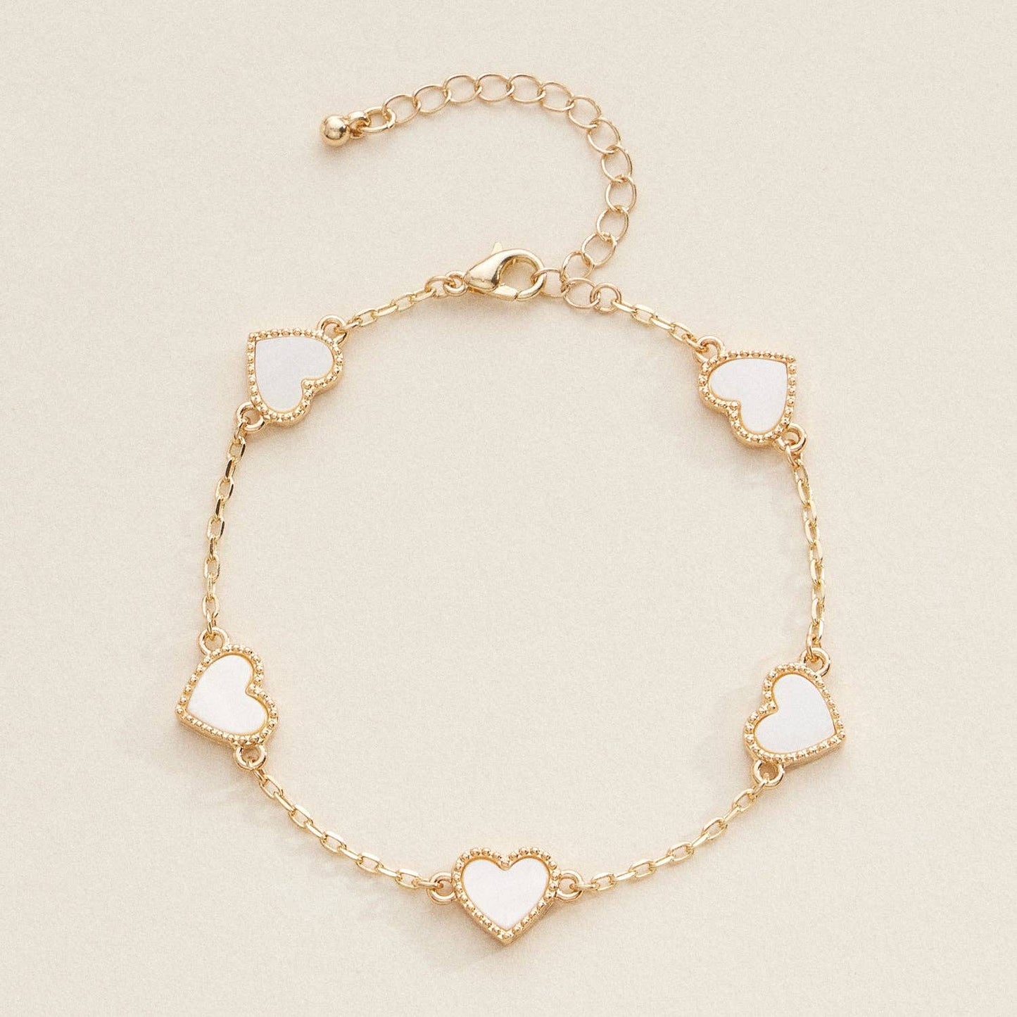 Elegant Gold Heart Charm Bracelets in Vibrant Enamel Colors: WHITE / One / 4SB21020