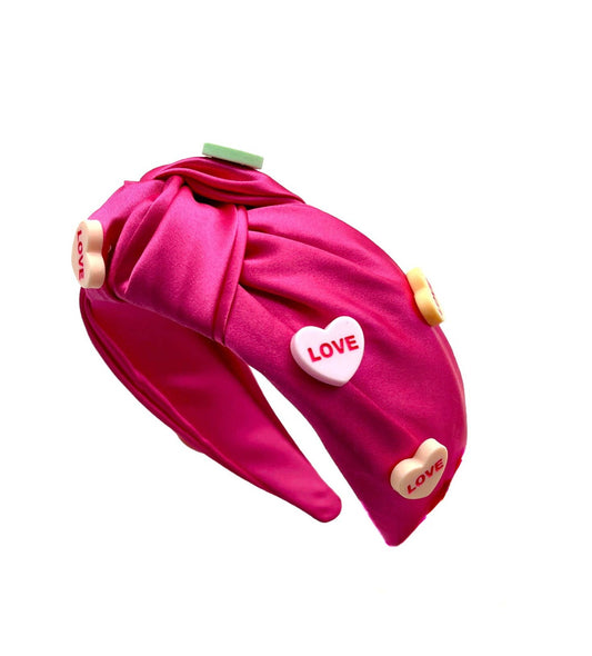 Pink Valentine's Day Satin Knot Conversation Heart Headband