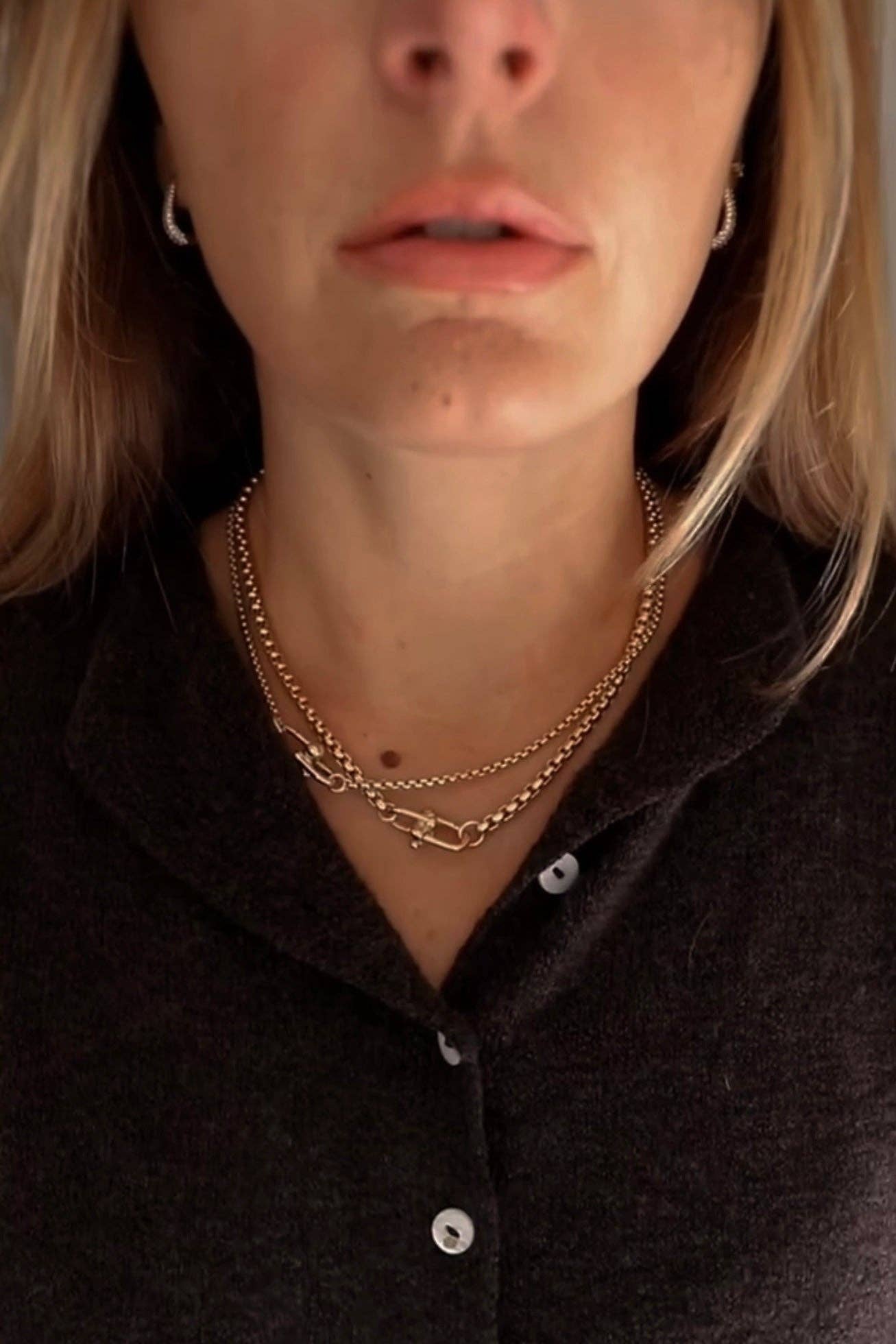 NOVA ROUND BOX CHAIN NECKLACE: GOLD / Large