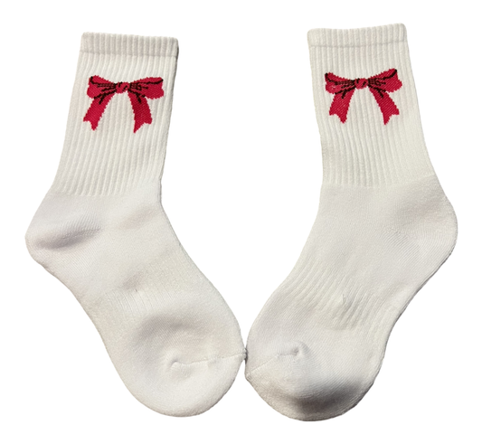 Embroidered pink bow socks