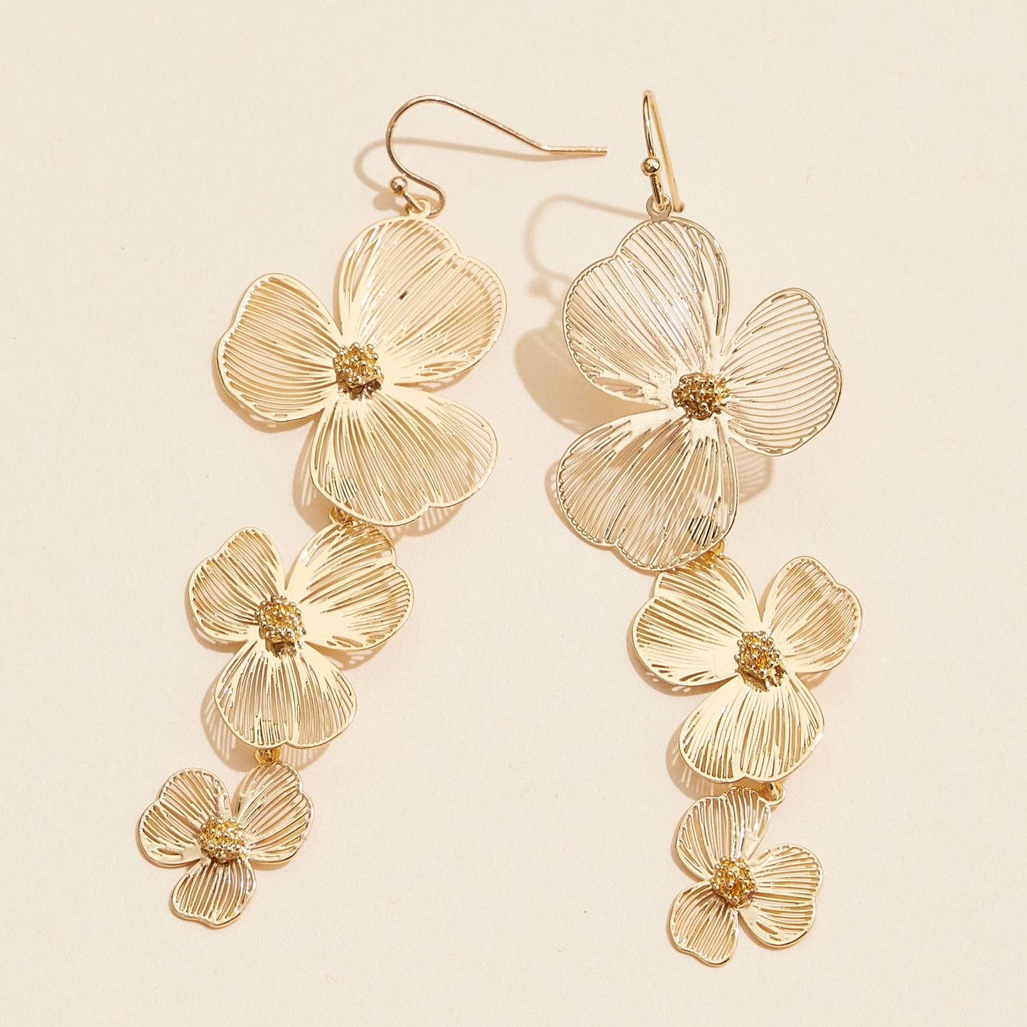 Delicate Laser Cut 3D Floral Filigree Drop Earrings: Gold / One / 4SE31194