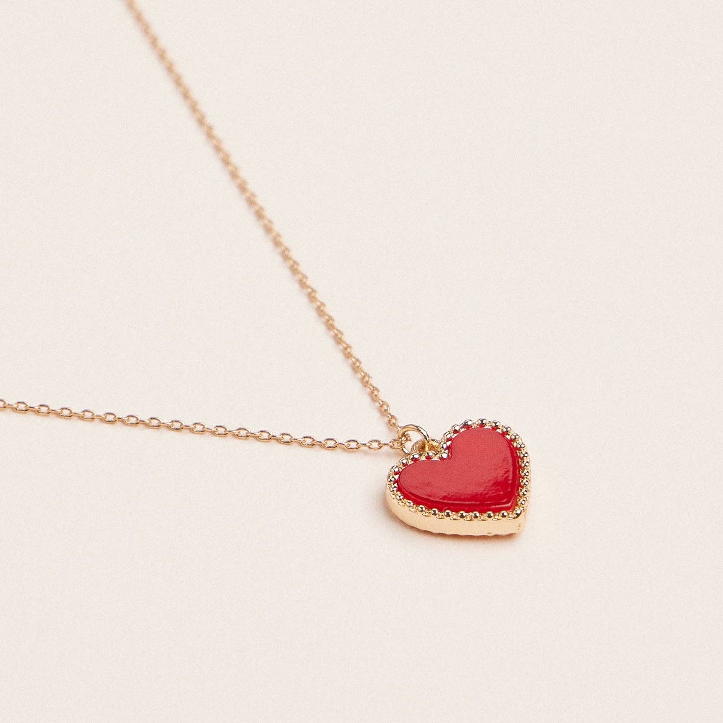 Gold Heart Pendant Necklace with Enamel and Crystal Charm: Black