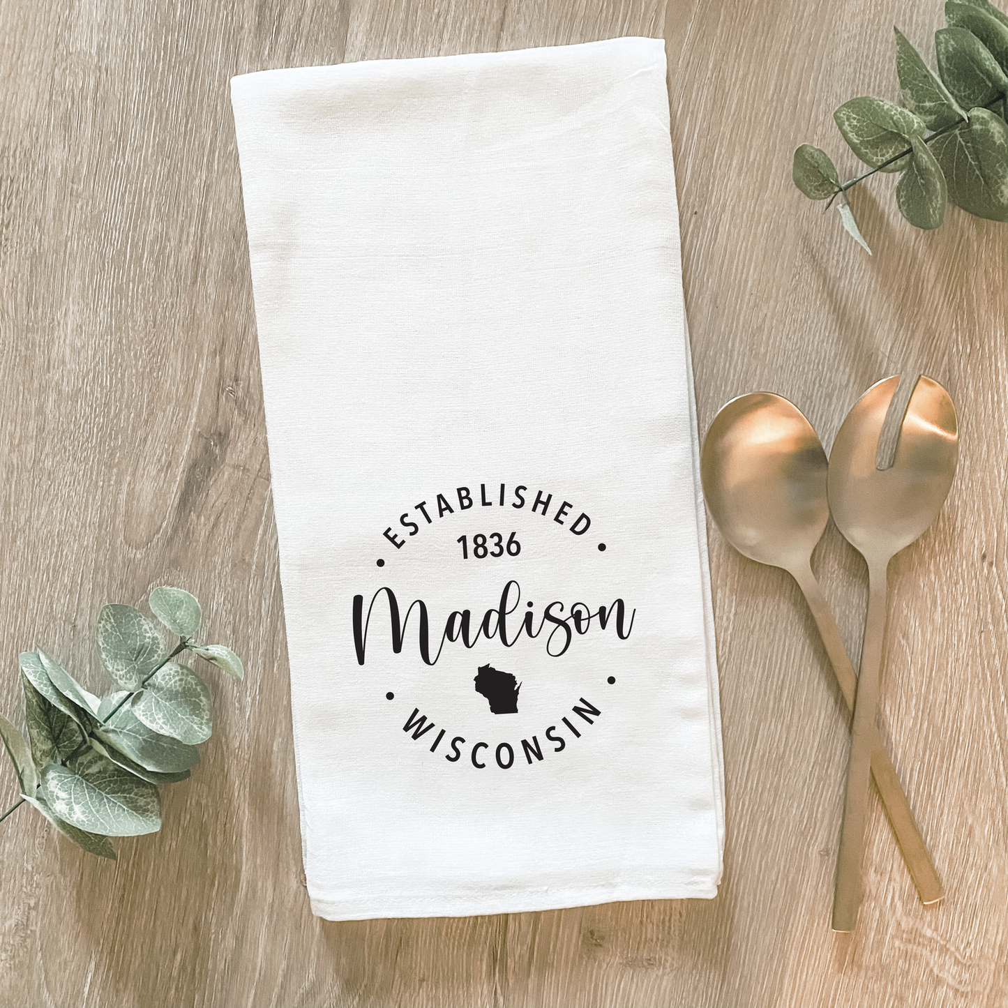 Custom City, State, Est. Date - Cotton Tea Towel