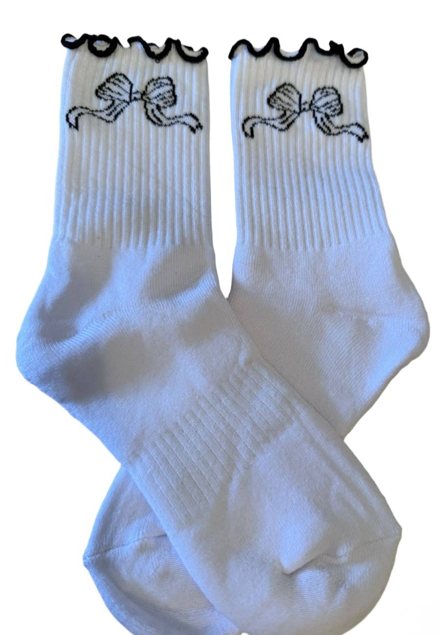 Embroidered lettuce, edge bow socks: Pink