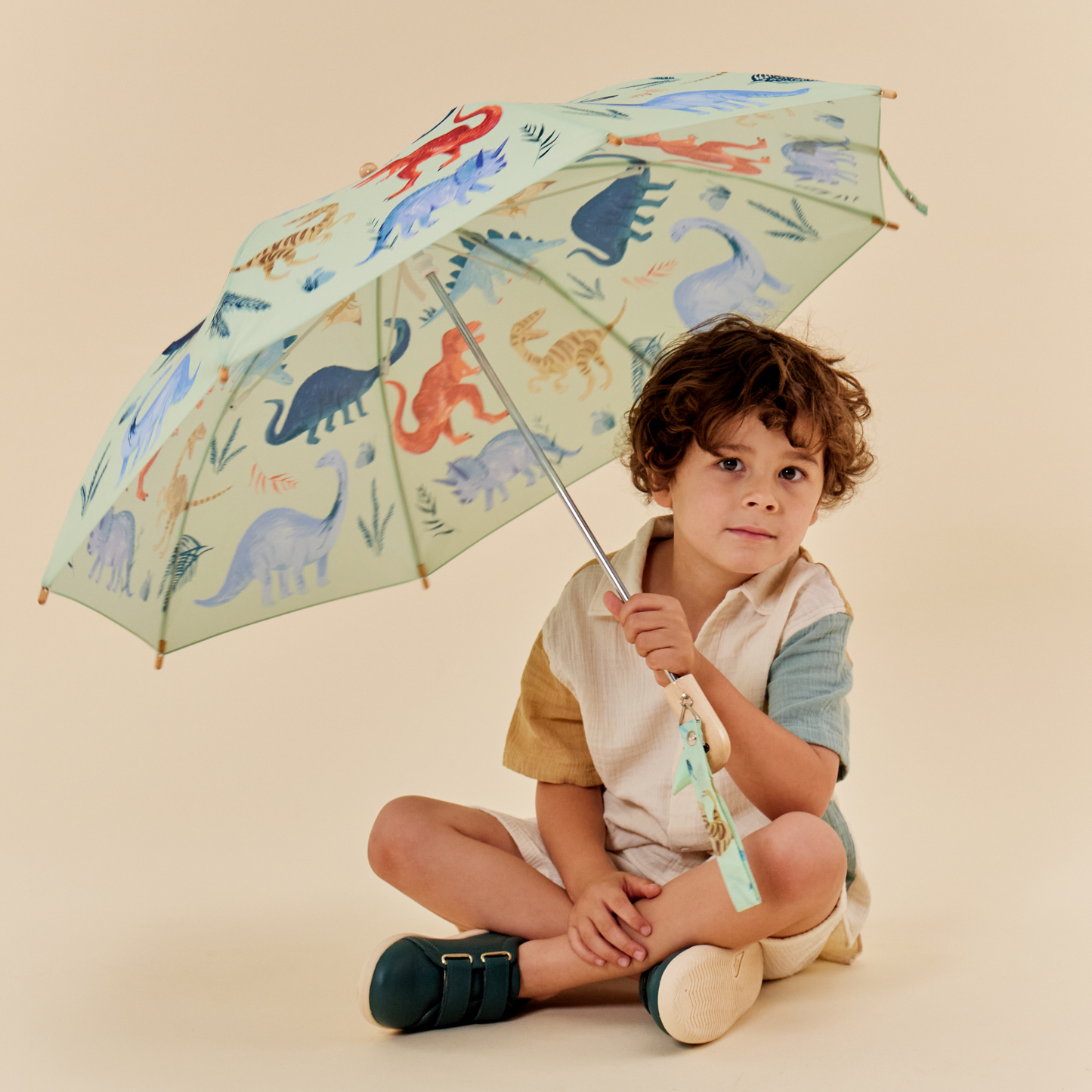 New! Limited Meri Meri Dinosaur Kingdom Kids Duck Umbrella: Blue
