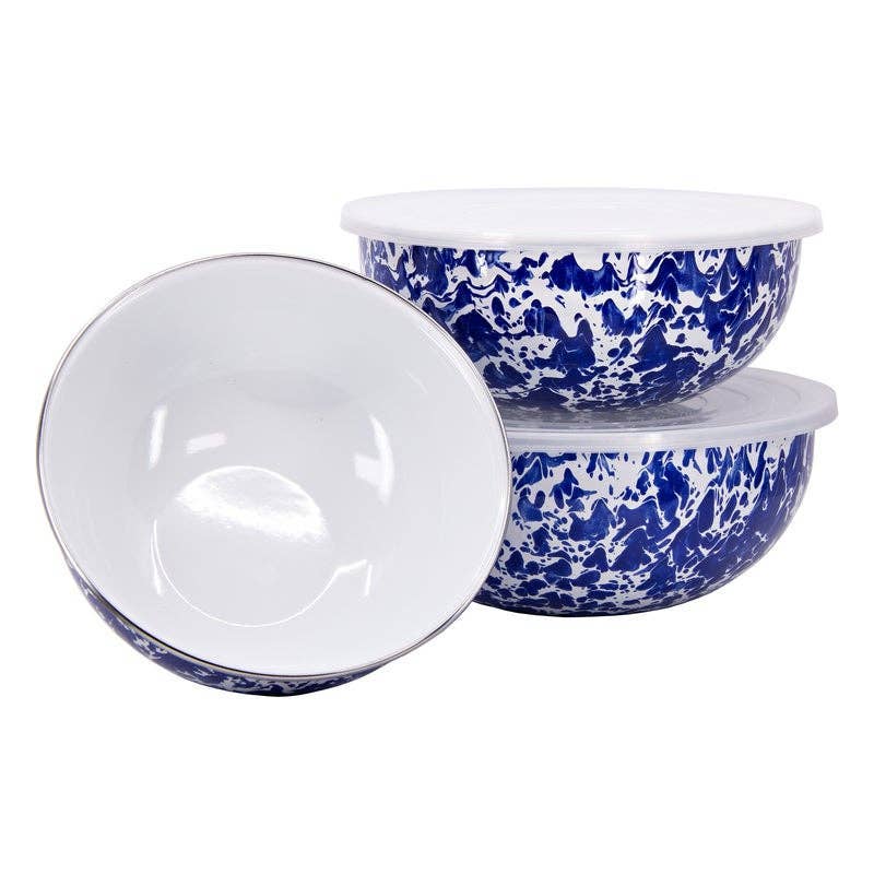 Golden Rabbit Enamelware Swirl Mixing Bowls: Ocean