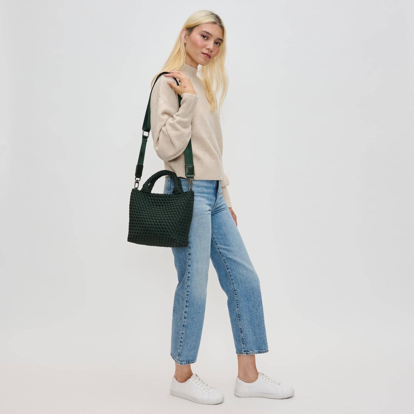Sky's The Limit Small Woven Neoprene Crossbody: Sage