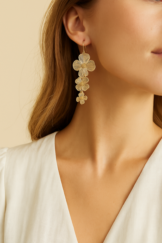 Delicate Laser Cut 3D Floral Filigree Drop Earrings: Gold / One / 4SE31194