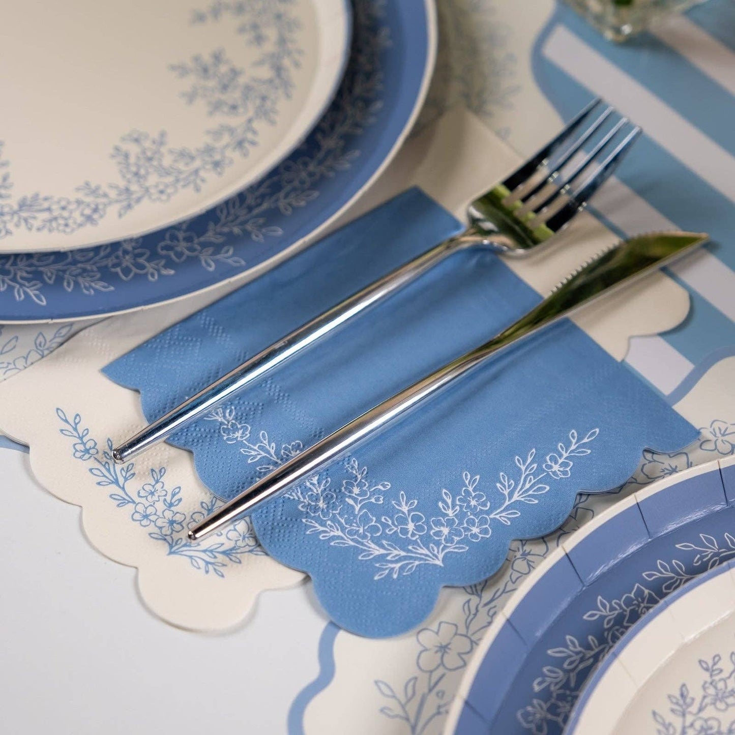 Floral Elegance Blue Beverage Napkins- Pre Order Ships January 20th