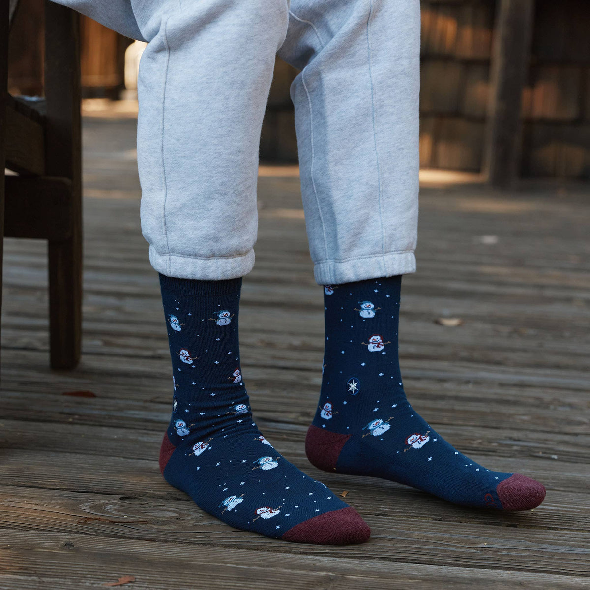 Socks that Give Water | Navy Snowmen - Gifts that Give Back: Medium