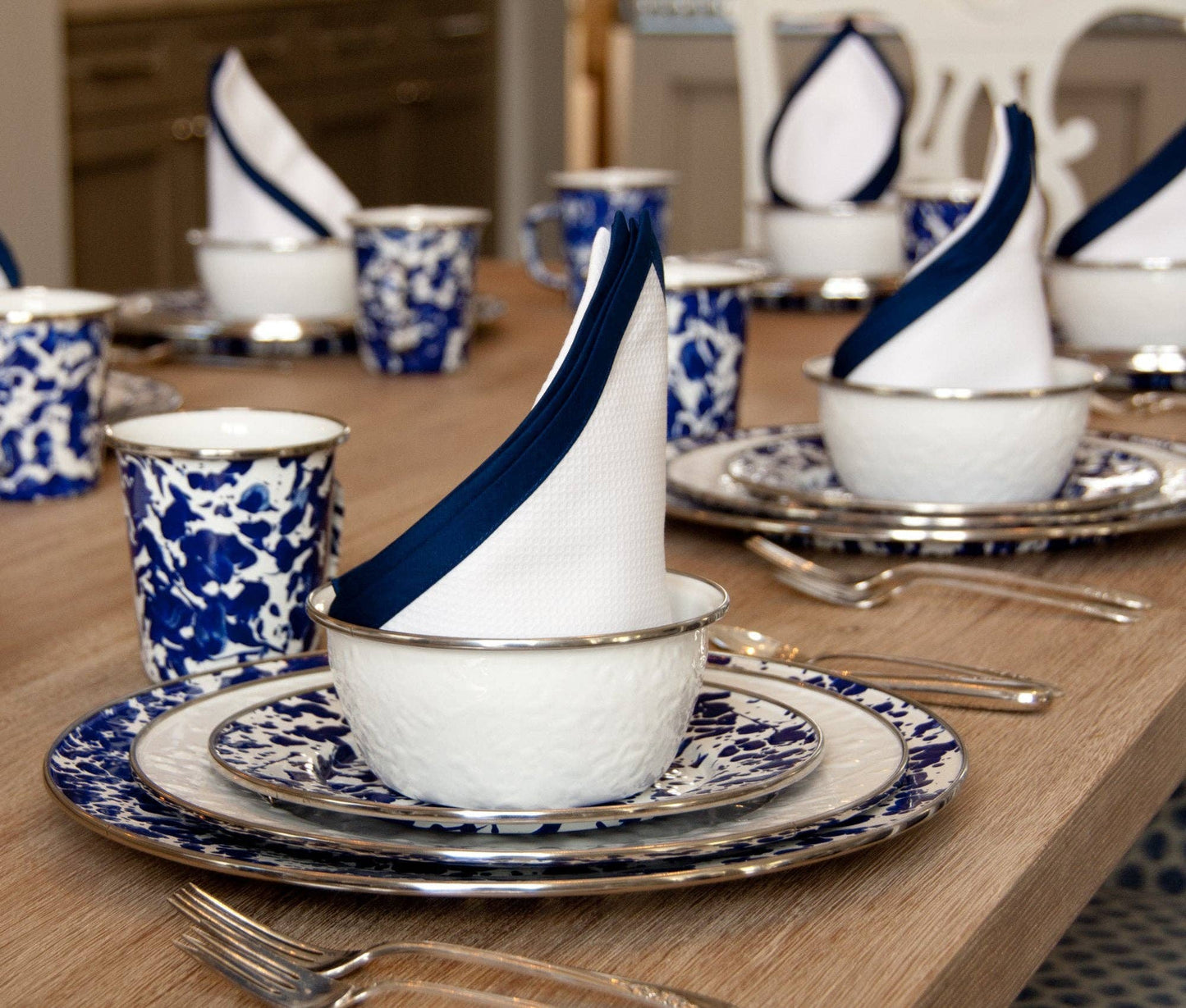 Golden Rabbit Enamelware Swirl Catering Bowl: Cobalt Swirl