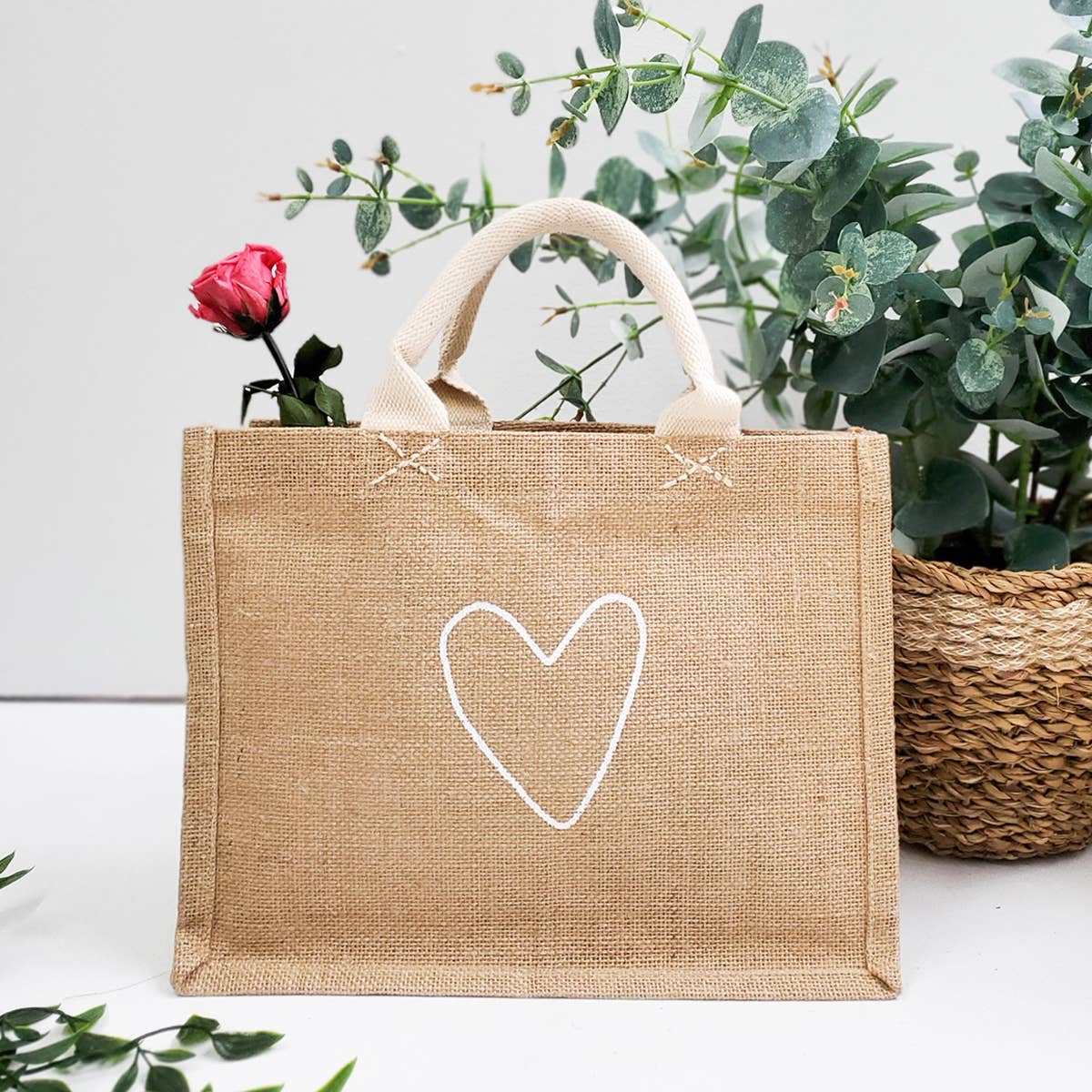 Handmade Burlap Jute Tote • Gift Bag - Love: Without Pompom