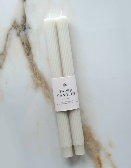 Taper Candle Pair, Neutral: Fluted Pair